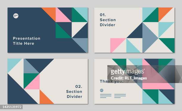 presentation design layout set with geometric triangle graphics — alex system, ipsumco series - presentation stock illustrations