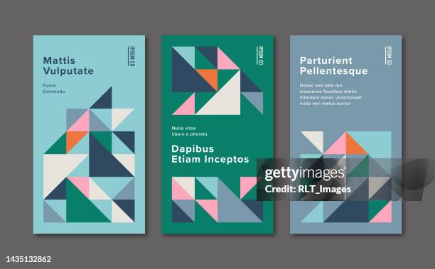 vertical design template set with geometric triangle graphics — alex system, ipsumco series - different angle concept stock illustrations