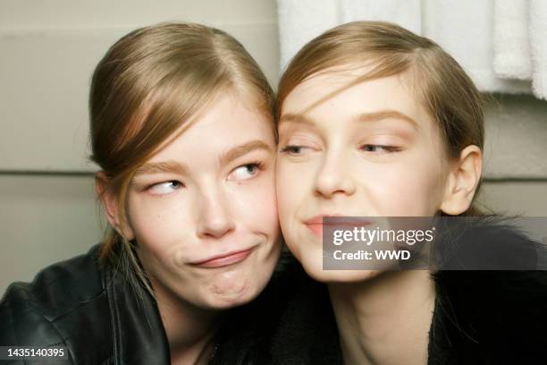 Models backstage at Marchesa's fall 2013 runway show in Celeste Bartos Forum at the New York Public Library.