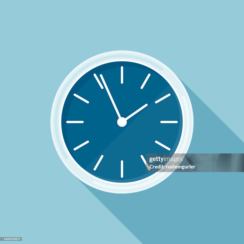 Flat wall clock with long shadow