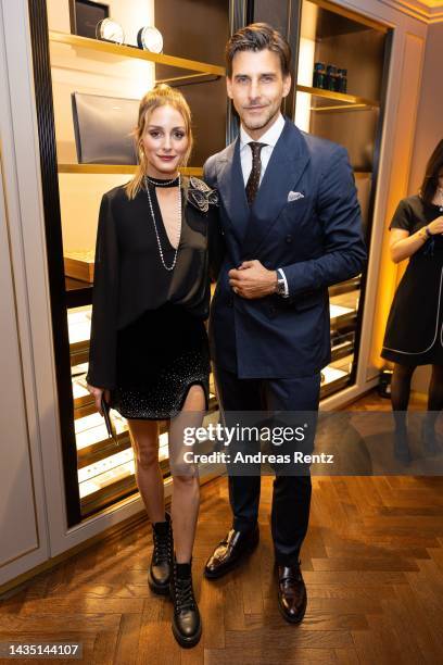 Olivia Palermo and Johannes Huebl attend the Chopard Boutique opening on October 20, 2022 in Dusseldorf, Germany.