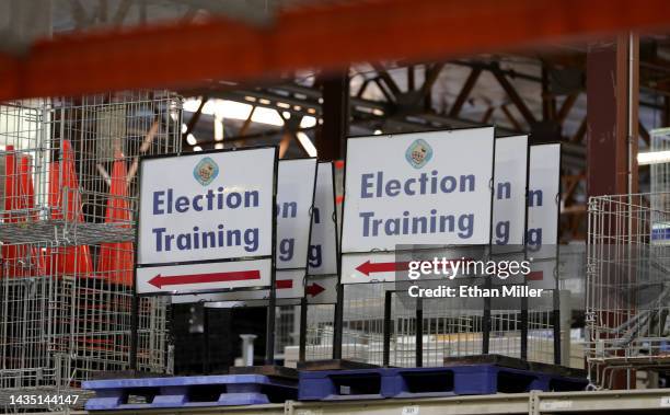 Equipment and materials for polling places and for training election workers are stacked up at the Clark County Election Department's main building...