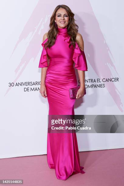 British actress Elizabeth Hurley attends the "Cancer Ball" Charity Dinner presented by Elle Magazine at the Royal Theatre on October 20, 2022 in...