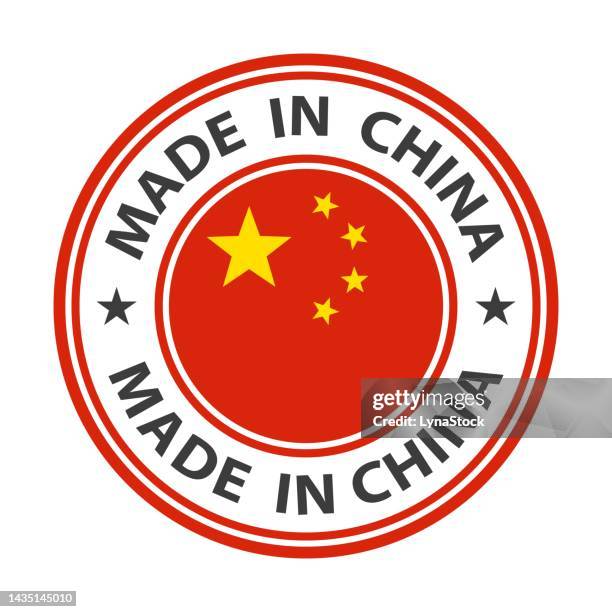 made in china badge vector. sticker with stars and national flag. sign isolated on white background. - made in china tag stock illustrations