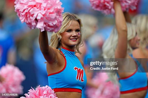 Mississippi Rebels performs during the game against the Auburn Tigers at Vaught-Hemingway Stadium on October 15, 2022 in Oxford, Mississippi.