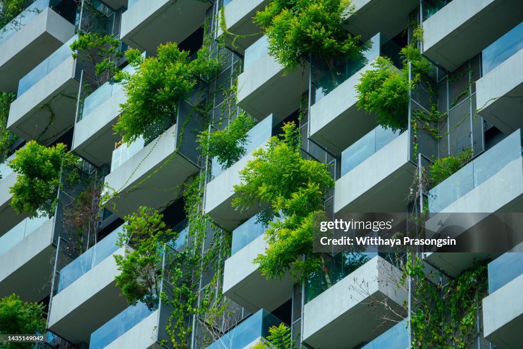 Cityscape of a residential area with modern apartment buildings,