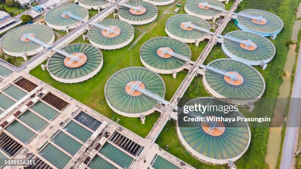 panoramic view of modern urban wastewater treatment plant water purification - biomass renewable energy source stock pictures, royalty-free photos & images