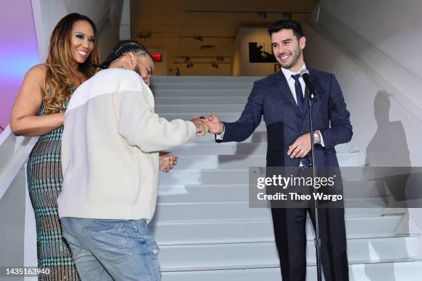 Kailee Scales, French Montana and Adam Braun attend the 2022 Pencils of Promise Gala at Museum of Moving Image on October 20, 2022 in New York City.