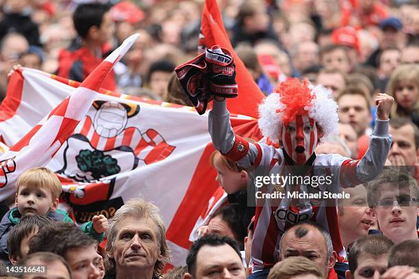 Young Southampton fan celebrates his teams promotion to the premier league after the npower Championship match between Southampton and Coventry City...