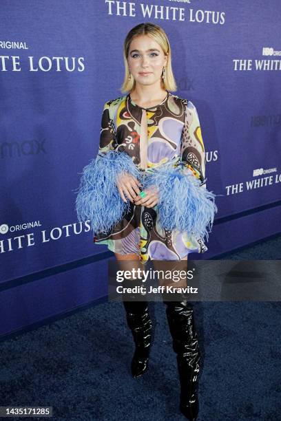 Haley Lu Richardson attends the Los Angeles season 2 premiere of HBO original series "The White Lotus" at Goya Studios on October 20, 2022 in Los...