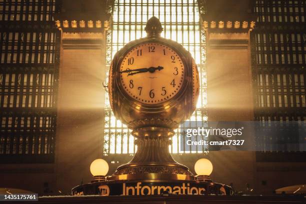 grand central station tiffany's clock - grand central station manhattan stock pictures, royalty-free photos & images