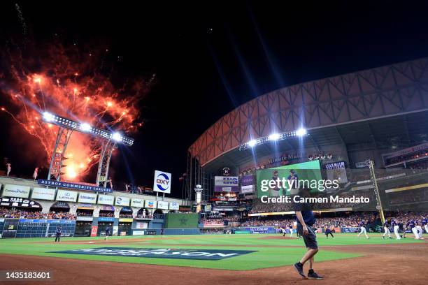 General view inside Minute Maid Park after the final out was recorded in game two of the American League Championship Series between the Houston...