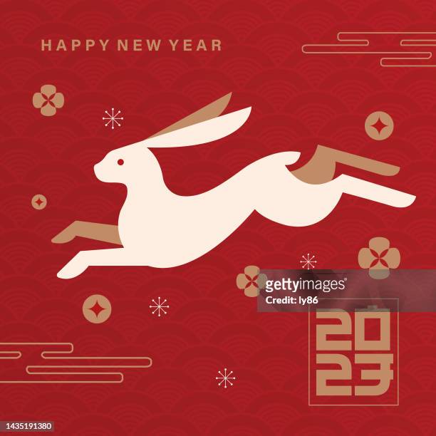 illustrations, cliparts, dessins animés et icônes de nouvel an 2023, année du lapin, lapin découpé en papier - year of the rabbit