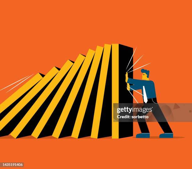 start domino effect - businessman - dominos falling stock illustrations