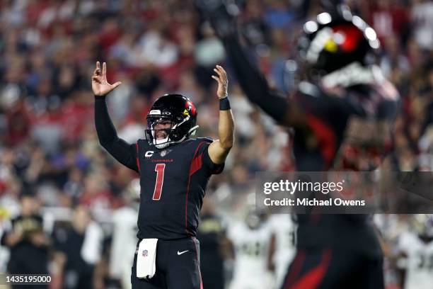 Kyler Murray of the Arizona Cardinals celebrates after handing off for a touchdown during the second half of a game against the New Orleans Saints...