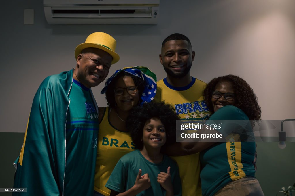 Family Portrait Cheering For Brazil Soccer Competition High-Res Stock ...