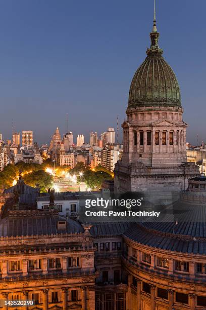 argentinian congress at dusk, buenos aires - buenos aires rooftop stock pictures, royalty-free photos & images