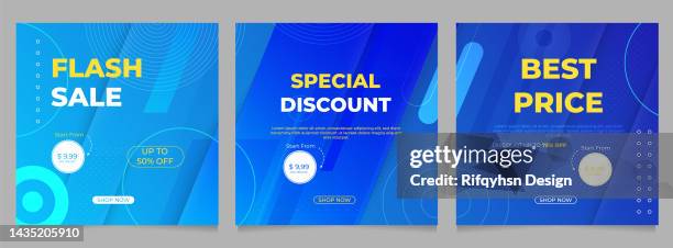 flash sale social media post template design with trendy abstract square style. can be use for social media posts, mobile apps, banners design and web/internet ads - flash sale stock illustrations