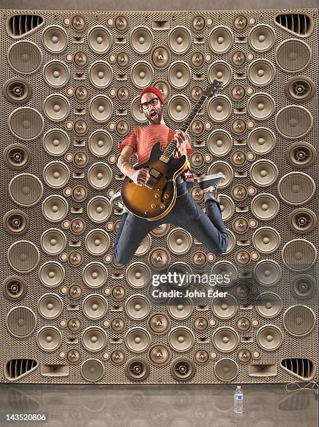 male rocker with speakers - big beard stock pictures, royalty-free photos & images