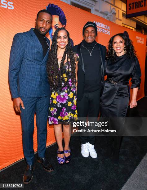 Leon Robinson, Suzan-Lori Parks and Kenny Leon attend the opening night of "Topdog/Underdog" on Broadway at Golden Theatre on October 20, 2022 in New...