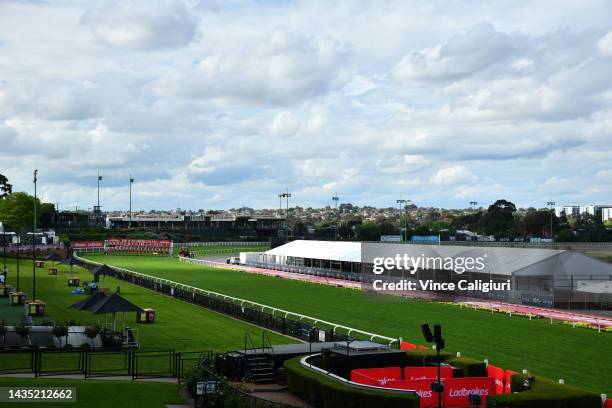 General view during Manikato Stakes Night at Moonee Valley Racecourse on October 21, 2022 in Melbourne, Australia.