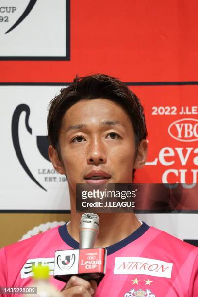 Hiroshi KIYOTAKE of Cerezo Osaka speaks during the official practice and press conference ahead of J.LEAGUE YBC Levain Cup final between Cerezo Osaka...
