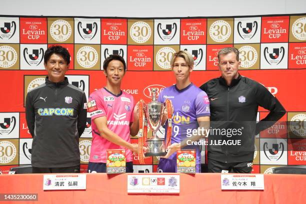 Head coach Akio KOGIKU of Cerezo Osaka and Hiroshi KIYOTAKE of Cerezo Osaka Sho SASAKI of Sanfrecce Hiroshima and Head coach MICHAEL SKIBBE of...