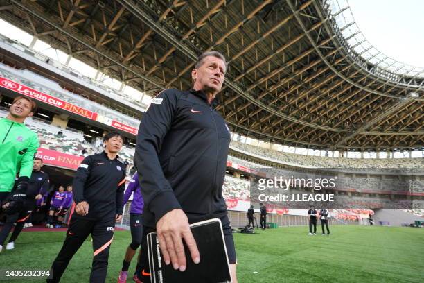 Head coach MICHAEL SKIBBE of Sanfrecce Hiroshima is seen during the official practice and press conference ahead of J.LEAGUE YBC Levain Cup final...