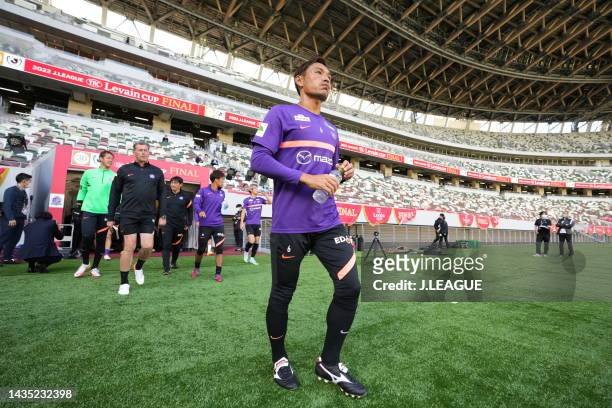 Toshihiro AOYAMA of Sanfrecce Hiroshima is seen during the official practice and press conference ahead of J.LEAGUE YBC Levain Cup final between...
