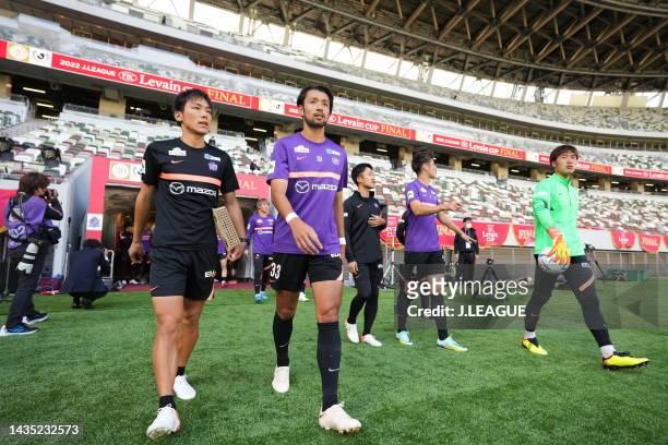 Yuta IMAZU of Sanfrecce Hiroshima is seen during the official practice and press conference ahead of J.LEAGUE YBC Levain Cup final between Cerezo...