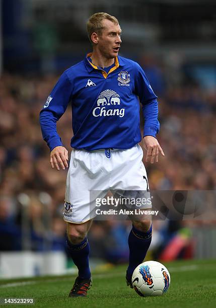 Tony Hibbert of Everton during the Barclays Premier League match between Everton and Fulham at Goodison Park on April 28, 2012 in Liverpool, England.