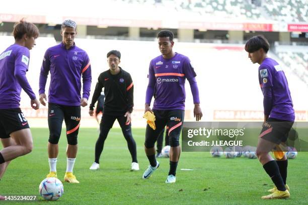 Jelani Reshaun SUMIYOSHI of Sanfrecce Hiroshima warms up during the official practice and press conference ahead of J.LEAGUE YBC Levain Cup final...