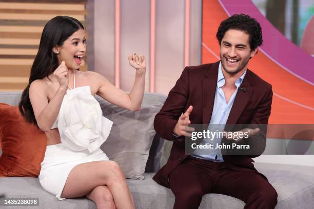 Camila Perez and Enrique Arrizon visit "Despierta America" at Univision Studios to promote Acapulco on October 20, 2022 in Doral, Florida.