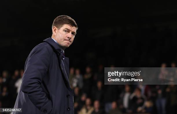 Steven Gerrard, Manager of Aston Villa, walks from the ground after the Premier League match between Fulham FC and Aston Villa at Craven Cottage on...