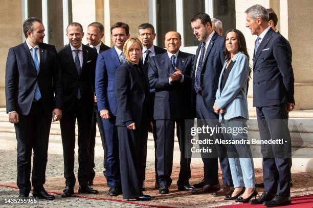 Leaders and members of the centre-right coalition including Giorgia Meloni of Brothers of Italy, Silvio Berlusconi of forza Italia Party and Matteo...