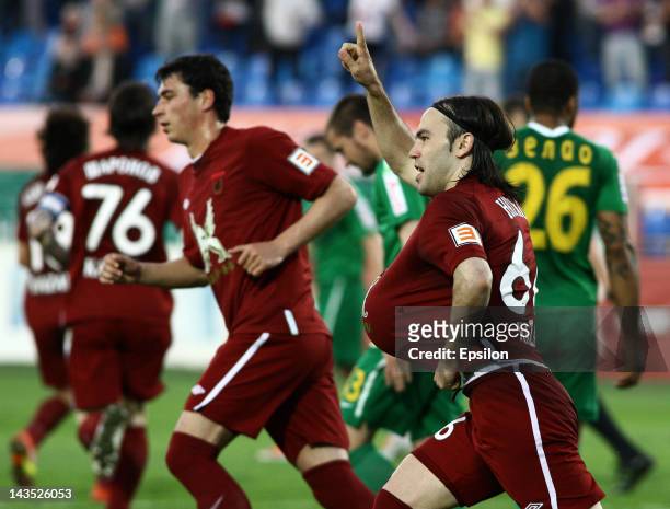 Bibras Natkho of FC Rubin Kazan celebrates after scoring a goal during the Russian Football League Championship match between FC Rubin Kazan and FC...