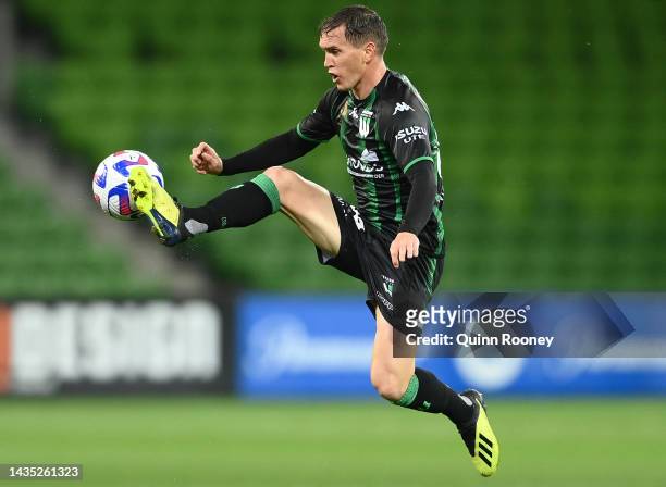Neil Kilkenny of Western United passes the ball during the round three A-League Men's match between Western United and Macarthur FC at AAMI Park, on...
