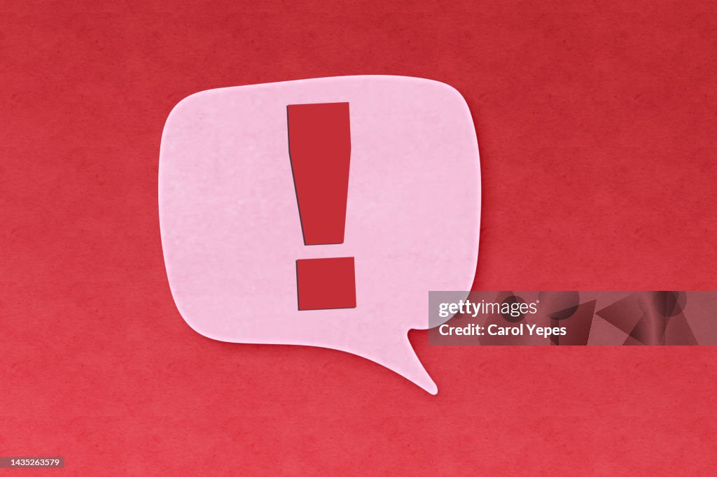Red notification reminder icon chat message of attention alert alarm notice sign or flat design social button important caution symbol and warning urgent exclamation