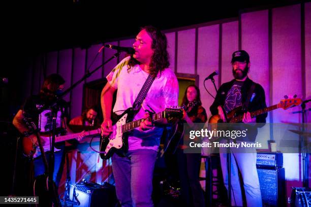 Adam Granduciel, Eliza Hardy Jones and David Hartley perform during an evening with The War on Drugs at Gold Pacific Studios on October 20, 2022 in...