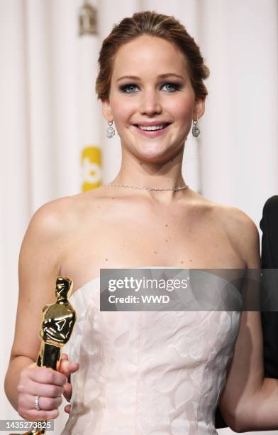 Best Actress in a Leading Role Jennifer Lawrence winner in the press room at the 85th annual Academy Awards at the Loews Hollywood Hotel.