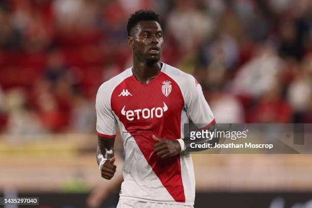 Benoit Badiashile of AS Monaco looks on during the UEFA Europa League group H match between AS Monaco and Trabzonspor at Stade Louis II on October...