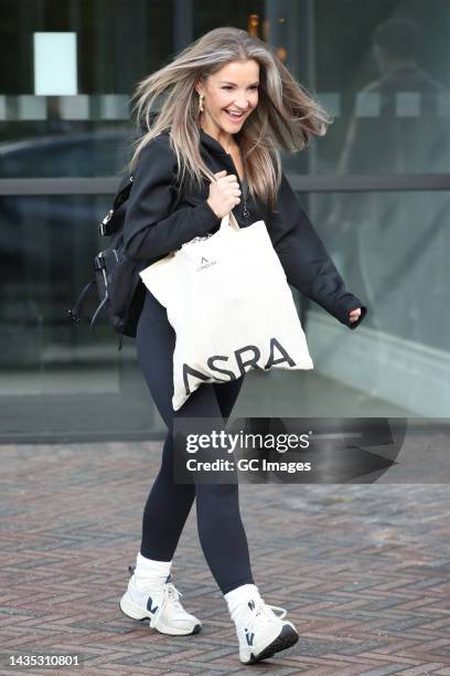 Helen Skelton leaving a hotel ahead of Strictly Come Dancing 2022 rehearsals on October 21, 2022 in London, England.
