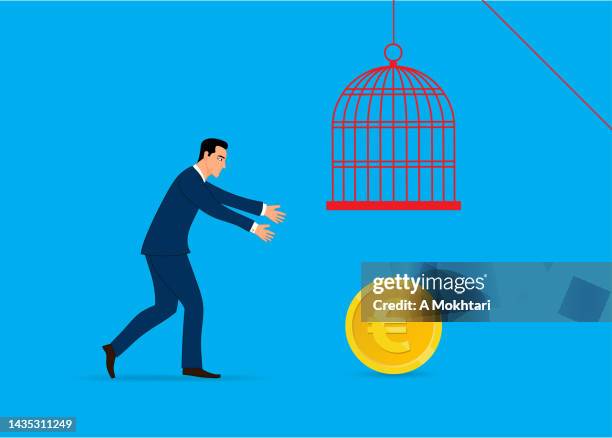 man in pursuit of money and wealth, trap, ignorance... - one euro coin stock illustrations