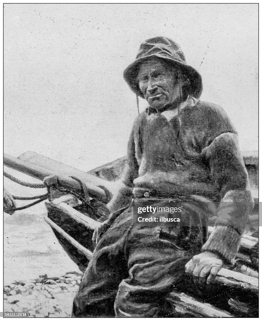 アンティーク画像:絵画、「オールドニューファンドランド」、ジョベール