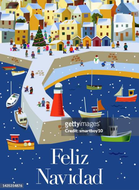 merry christmas (in spanish, feliz navidad) - beach spain stock illustrations
