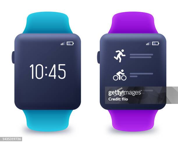 ilustraciones, imágenes clip art, dibujos animados e iconos de stock de diseño de plantilla de pantallas de reloj inteligentes de fitness - reloj de pulsera