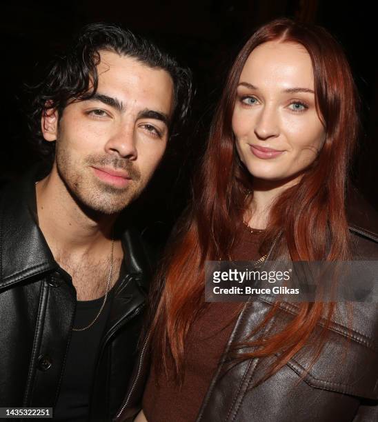Joe Jonas and Sophie Turner pose at the opening night of the play "Topdog/Underdog" on Broadway at The Golden Theater on October 20, 2022 in New York...