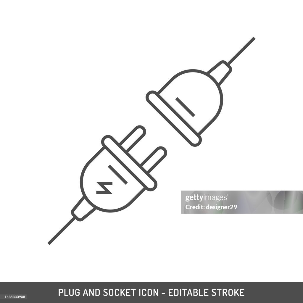 Plug and Socket Icon Editable Stroke.