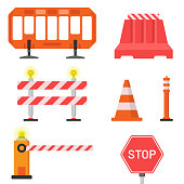 Road Barrier Icon Set Flat Design.