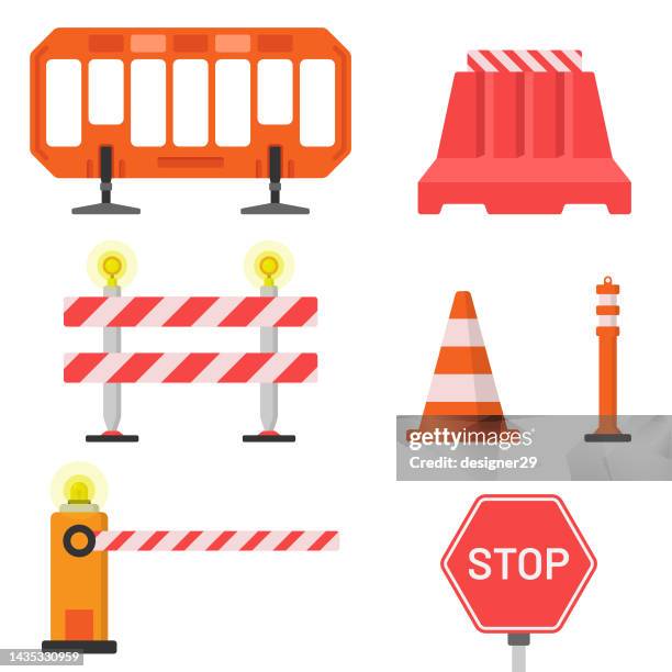 road barrier icon set flat design. - hurdle stock illustrations